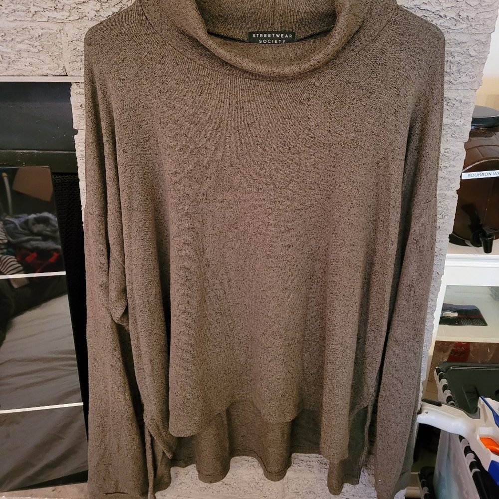 army green color loose fitting cowl neck top